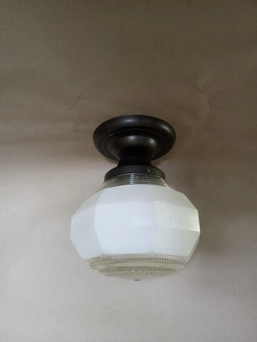 Antique Prismatic Milk Glass Ceiling Light Fixture 1940s Industrial Art Deco Cover