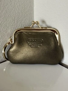 NEW COACH METALLIC BRONZE MINI KISSLOCK COIN POUCH CHARM KEY RING FOB FS7272 - Picture 1 of 19