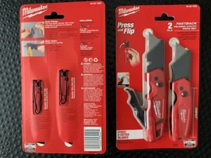 MILWAUKEE PRESS & FLIP FASTBACK FOLDING UTILITY KNIFE W/ BLADE STORAGE 2 PC - Picture 1 of 3