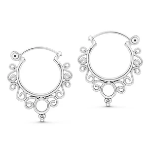 Tribal Mandala Filigree Hoop Earrings Sterling Silver Boho Chic - Picture 1 of 5