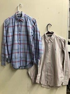 2 X Polo Ralph Lauren Boys Sz 18 LS Oxford Shirts PLAID & STRIPE  Vintage 90s - Picture 1 of 12