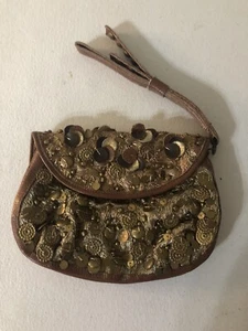 Anthropologie LUCKY PENNY Metallic Gold Beaded Coin Purse/Wristlet  5 x 7 - Picture 1 of 4