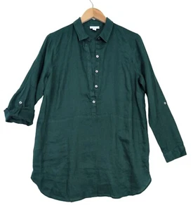 J Jill Love Leinen Tunika Oberteil Damen S Waldgrün verstellbare Ärmel Taschen - Bild 1 von 12