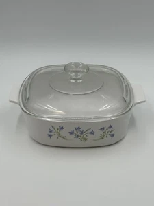 Corning Blue Dusk Bell Baking Dish A-2-B 2 Liter With Pyrex Lid A-9-C USA Made - Picture 1 of 12