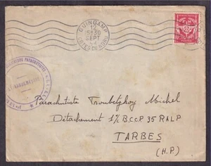 FRANCE #M11 MILITARY MAIL PARACHUTE COVER FROM GUINCAMP TO TARBES 1953 - Picture 1 of 2
