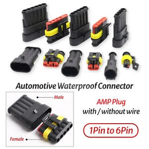 Electric Wire Connector Plug Cable AMP Male Female Waterproof Sealed 1Pin - 6Pin - Picture 1 of 31