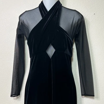 Vestido de Noche Largo NIKI LIVAS Negro Terciopelo Transparente Ajustado Pequeño 4103 Foto 1 de 4