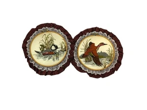 Pair Of Vintage Wood Embroidery Hoop Fabric Wall Art Hanging - 3D Duck 7" - Picture 1 of 4