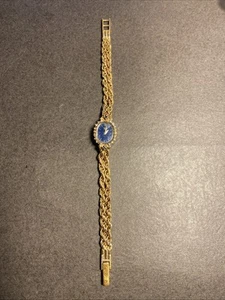 Rare Vintage Pulsar Goldtone Watch Dark Blue Dial Diamond Accents Women’s - Bild 1 von 8