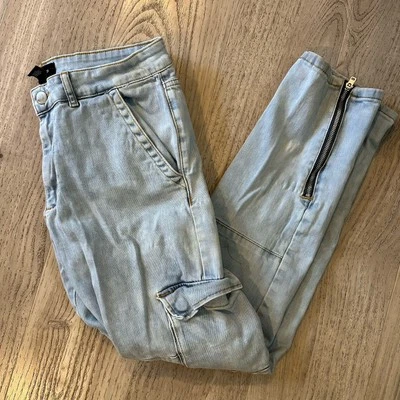 Forever 21 蓝色牛仔裤工装裤宽腿多口袋 30 修身垃圾桶 — 第 1/4 张图片