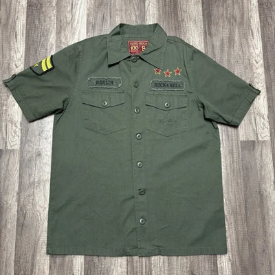Camisa Hard Rock Café Para Hombre Pequeña Verde Berlín Alemania Ejército Militar Abotonada Foto 1 de 4