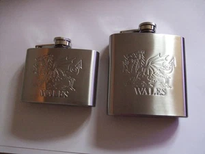  NEU Ein Flachmann Edelstahl Wales und Drache graviert - Bild 1 von 4