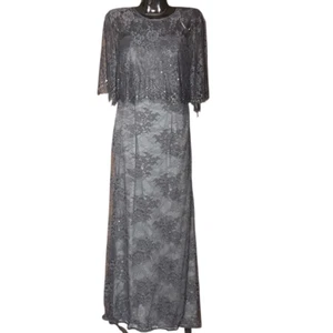 La Femme graues trägerloses Kleid für die Brautmutter Spitze & Strass mit Cape Gr. - Bild 1 von 6