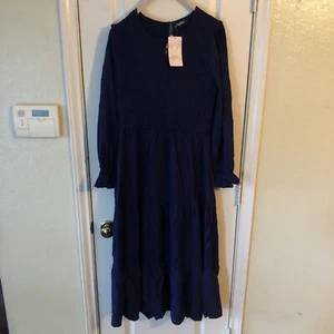 Maxi vestido para mujer manga larga azul oscuro nuevo con etiquetas grande nuevo estilo marca moda - Imagen 1 de 8
