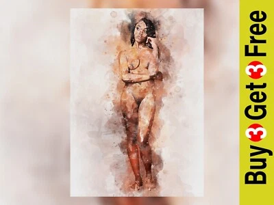 Pintura acuarela mujer desnuda regalo único (impresión) 5" x 7" Foto 1 de 4