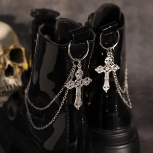 Goth Emo Rave Punk Silver Metal Cross Boot, Shoe Charms Decoration - Picture 1 of 2