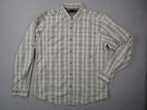 Exofficio Shirt Mens Large Green Plaid Button Up Vented Travel Outdoor Work Logo - Picture 1 of 9