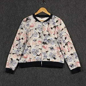 London Chic Bomber Jacket Size 16 Full Zip Pink Blue Floral Regular Fit Casual - Picture 1 of 9