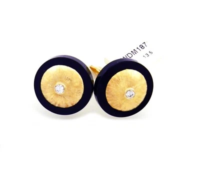 ELEGANT 1/4 CWT DIAMONDS BLACK ONYX 14K YELLOW GOLD  CUFFLINKS NIB # 51 - Image 1 of 4