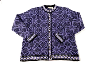 L. L. Bean Women's Gorgeous Purple Merino Wool Cardigan Ski Sweater, Size L - Picture 1 of 12