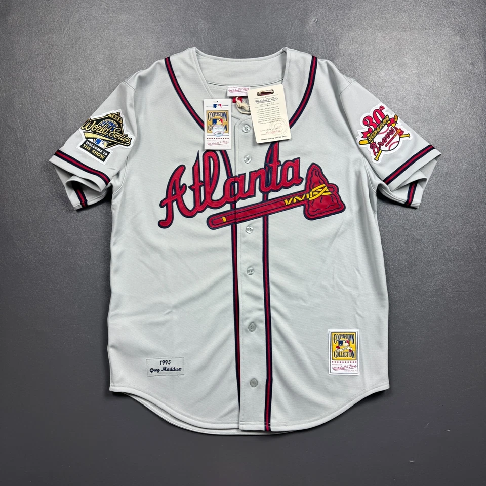 Camiseta deportiva 100 % auténtica Greg Maddux Mitchell Ness 1995 Atlanta Braves talla 40 M Foto 1 de 4