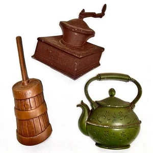 Vintage 60s Sexton USA Cast Iron Tea Pot Churn Coffee Kitchen Set Wall Hanging - Picture 1 of 11