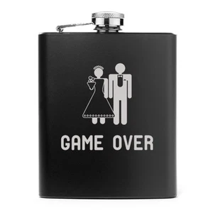 7oz Stainless Steel Liquor Hip Flask Game Over Wedding - Picture 1 of 8