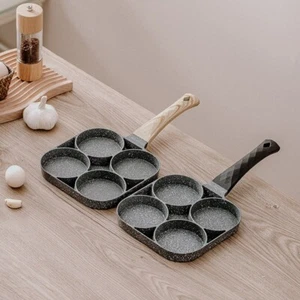 Sartén de 4 orificios para freír tortilla engrosada negra antiadherente panqueques sartén mango de madera - Imagen 1 de 7