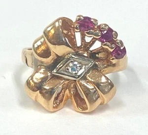 Anello RG Vintage Retrò Diamante Pietra Rossa 14K - Foto 1 di 3