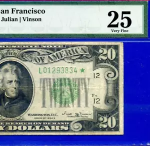1934B $20 FRN San Francisco star PMG 25 crazy rare total 5 known star Fr 2056-L* - Picture 1 of 4