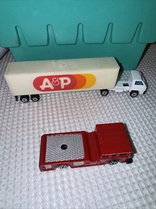 Super Markets Vintage A&P Toy Semi-Truck White Plastic + Fire dept Front Cab Bed - Picture 1 of 19