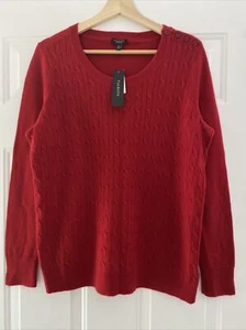 Talbots Red Cable-Knit Red Lambswool Blend Pullover Sweater - Size 1XP - NWT!  - Picture 1 of 5