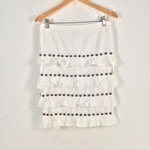George Gross womens skirt size 8 pencil white buttoned ruffle tiered zip 049405 - Picture 1 of 10