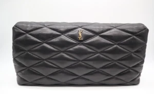 Saint Laurent "Sade"Puffer Envelope Clutch Bag in Black Leather - Picture 1 of 14