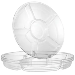 8PCS 6-Section Clear Round Plastic Serving Trays Party Snack Platters - Picture 1 of 7