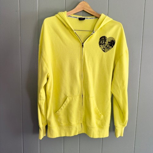 UNDERCOVER Felpa con cappuccio vintage VS ROSA S gialla pizzo cuore zip Love Spellout
