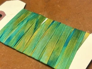 embroidery rayon ribbon 1/4" trim flower 7mm jade golden teal 1yd made in Japan - Picture 1 of 3