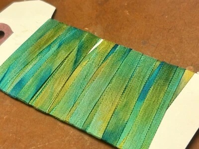 embroidery  rayon ribbon 1/4" trim flower 7mm jade golden teal 1yd made in Japan - Image 1 of 3