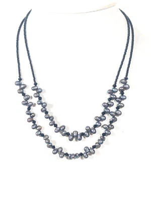 Gray Briolette Pearl Two Strand Layer Glass Bead Sterling Clasp Necklace Beachy - Image 1 of 4
