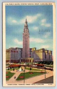 1945 Public Square Higbee Store Terminal Tower Hotel Cleveland Ohio Postcard - Picture 1 of 2