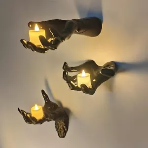 T3 Wall Mounted Creepy Hands with Lighted Candles Gothic Scary Halloween Decor - Picture 1 of 6