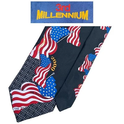 Corbata 3er Milenio Novedad - Año 2000 Feliz Año Nuevo Banderas EE. UU. 100% Poliéster  Foto 1 de 4