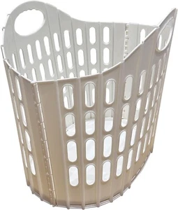 Folding Laundry Basket Portable Hamper Collapsible Storage Bin Cream New - Picture 1 of 7