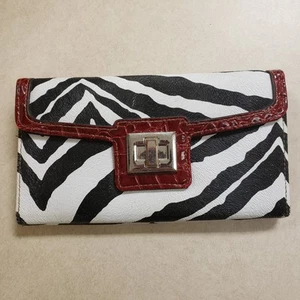 Weiß & schwarz Zebramuster Kunstleder mit rotem Kroko-Besatz Damen Geldbörse - Bild 1 von 7