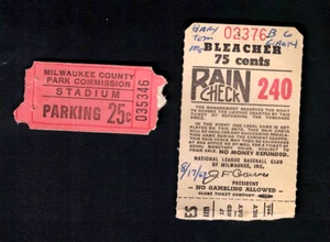 1962 Willie Mays, Cepeda HRs - Ticket-Stub und Parkausweis in Milwaukee - Bild 1 von 2
