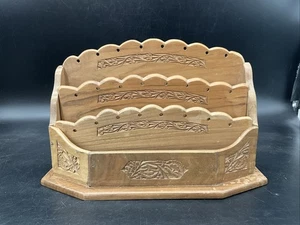 Vtg Carved Wood Mail / Letter Holder 7 3/4” T , 12” L - Picture 1 of 11