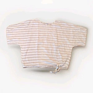 Beach Lunch Lounge Top Shirt Womens Large Tan Stripe Linen Cotton Boxy - Picture 1 of 6
