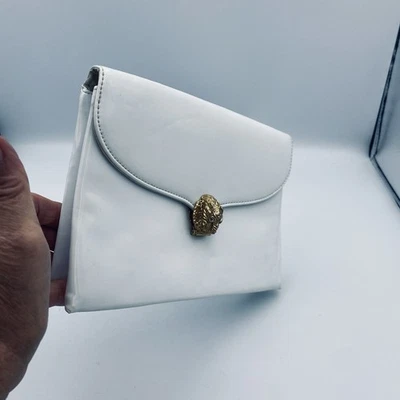 Vintage White Patent Leather Convertible Bag With Lion Head Clasp Purse - Image 1 of 4