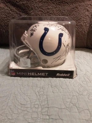 Minicasco autografiado de los Indianapolis Colts 09-11 Team Jim Caldwell Jeff Saturday Foto 1 de 4