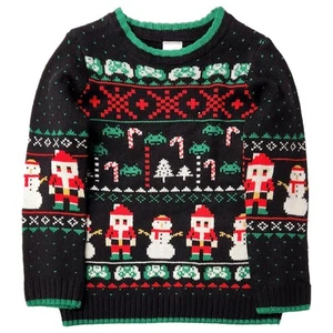 Boys Black Snowflake, Santa Gamer Christmas Holiday Sweater - Picture 1 of 2
